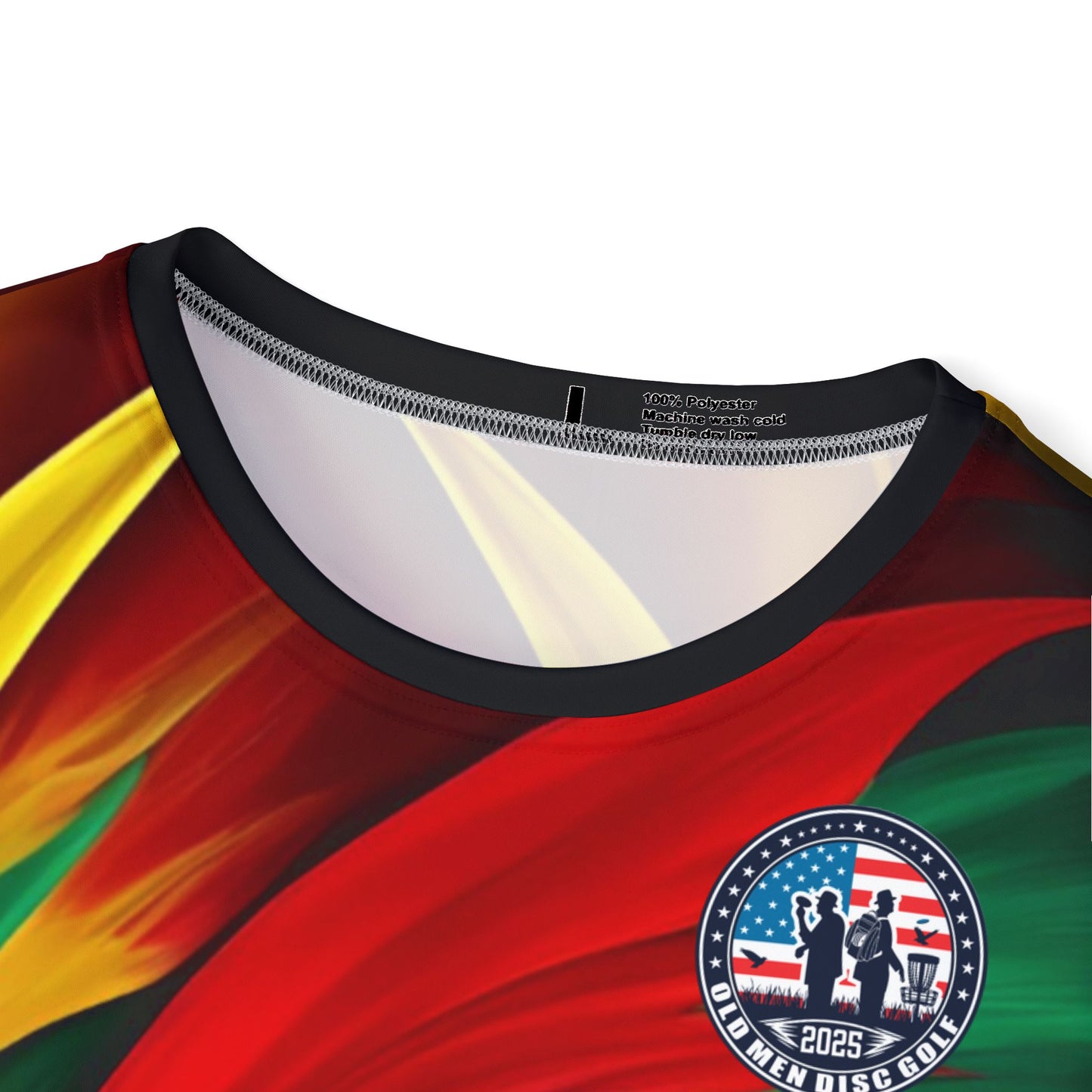 Red and Green Swirl Men's Disc Golf Jersey