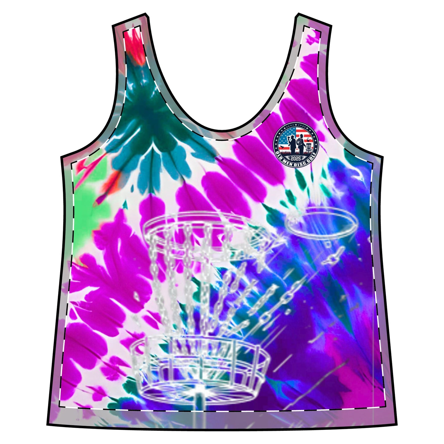 Purple, Blue and Green Tie-Dyed Women's Sporty Racerback Tank