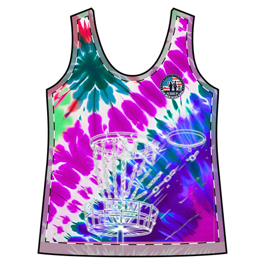 Purple, Blue and Green Tie-Dyed Women's Sporty Racerback Tank