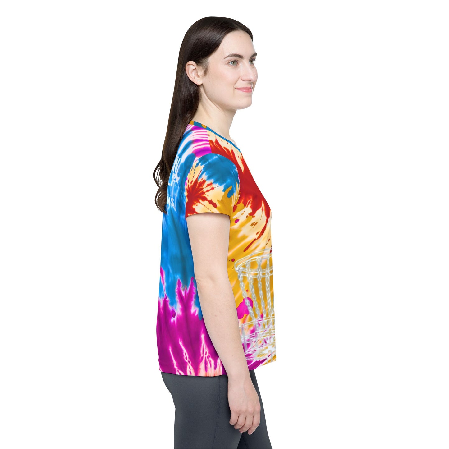 Red,Yellow, Blue and Purple Tie-Dyed Women's Disc Golf Jersey