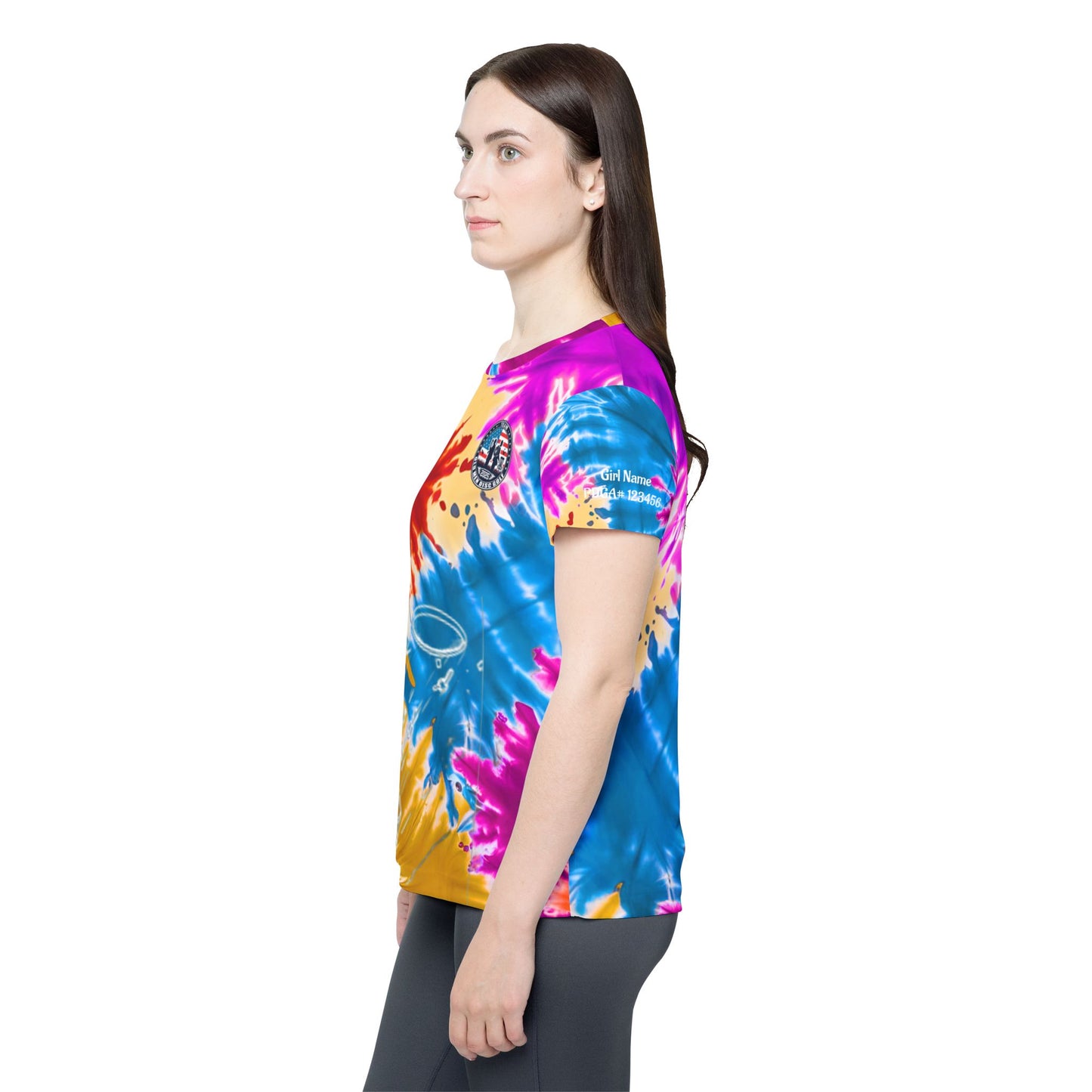 Red,Yellow, Blue and Purple Tie-Dyed Women's Disc Golf Jersey