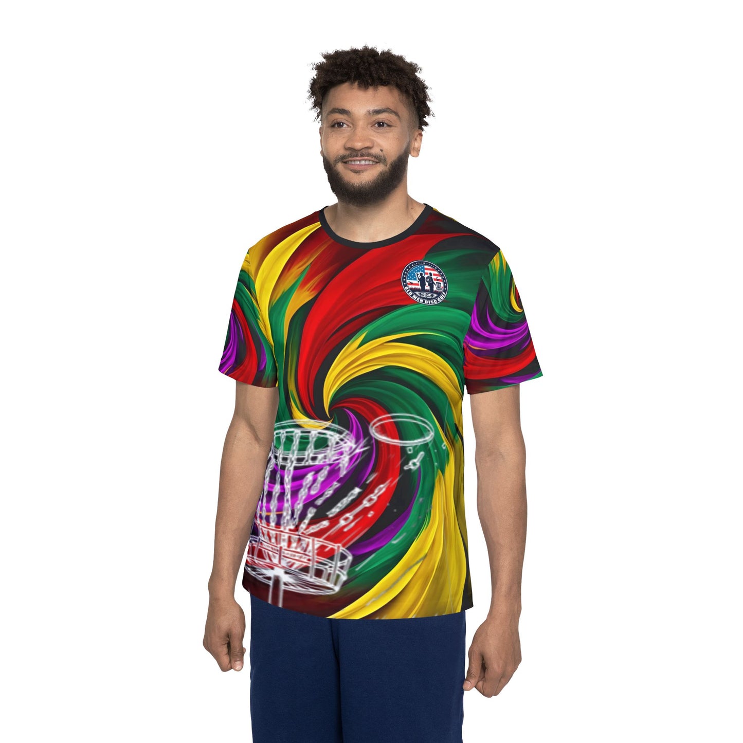 Red and Green Swirl Men's Disc Golf Jersey